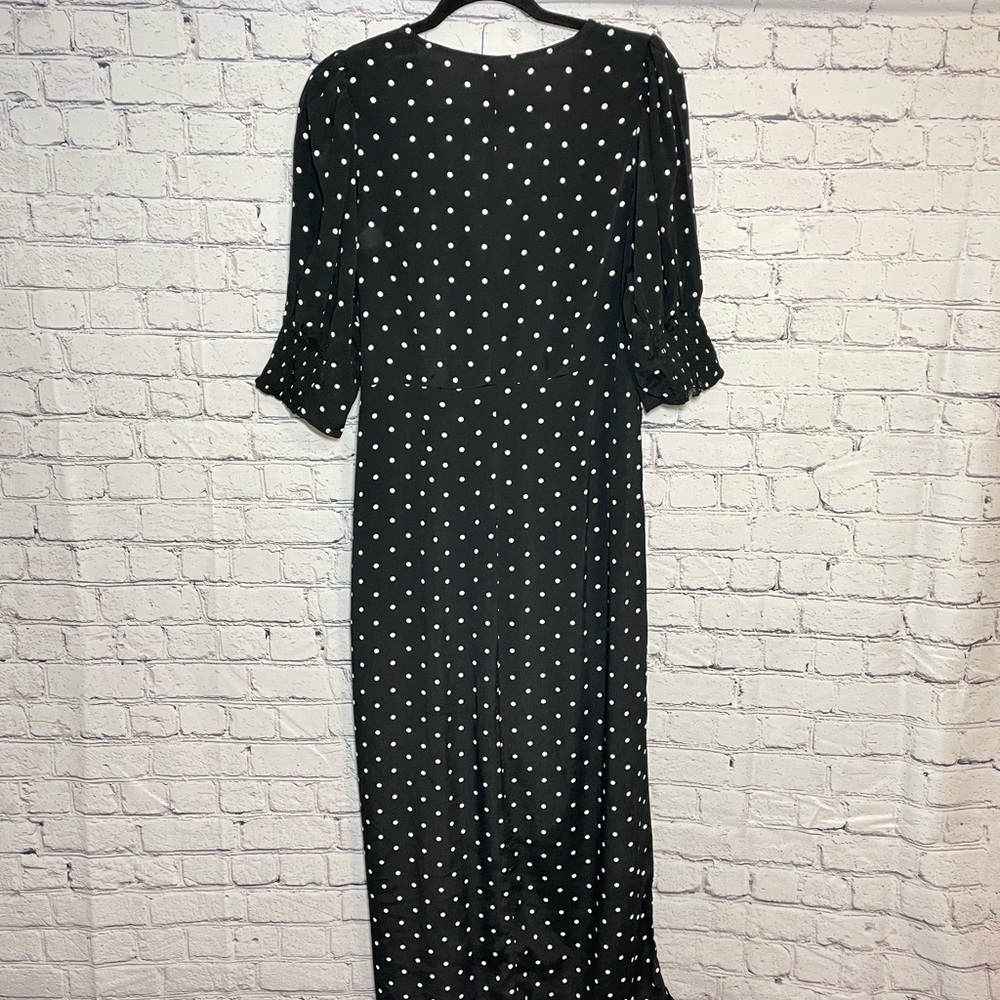 New H&M Black and White Polka Dot Puff Sleeve Crepe V Neck Dress Size L - Picture 13 of 16